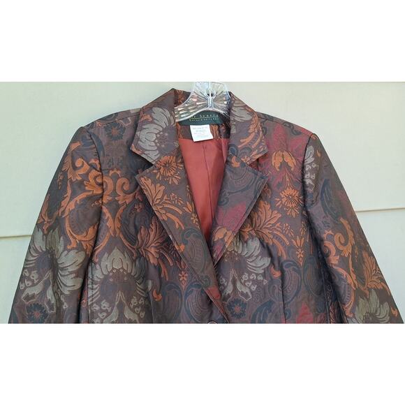 Vtg harve benard Women Tapestry Floral Blazer Jacket Brown Bronze Floral Size 10 - Picture 5 of 8